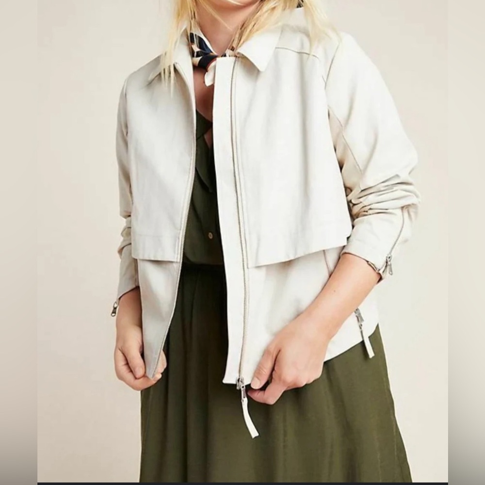 EUC Anthropologie vegan leather and knit back panel cream colour Anorak jacket